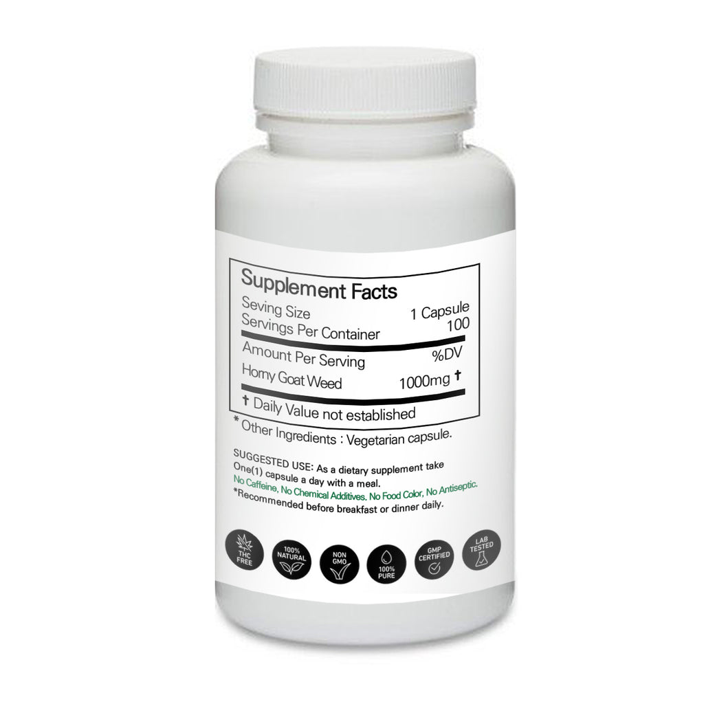 Prince 100% Pure Natural - Horny Goat Weed (Barrenwort / Epipmedium) Powder Capsules | 프린스 삼지구엽초 (음양곽) 캡슐