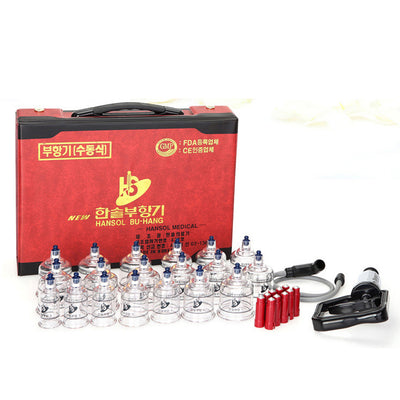 Buhang Massage Professional Cupping Therapy 19pcs Set with Suction Pump | 부항 19컵 세트 (부항컵 + 부항펌프 + 지압봉 + 연결호스)