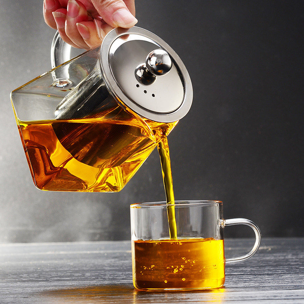 Glass Teapot With Stainless Steel Infuser, Heat Resistant Glass